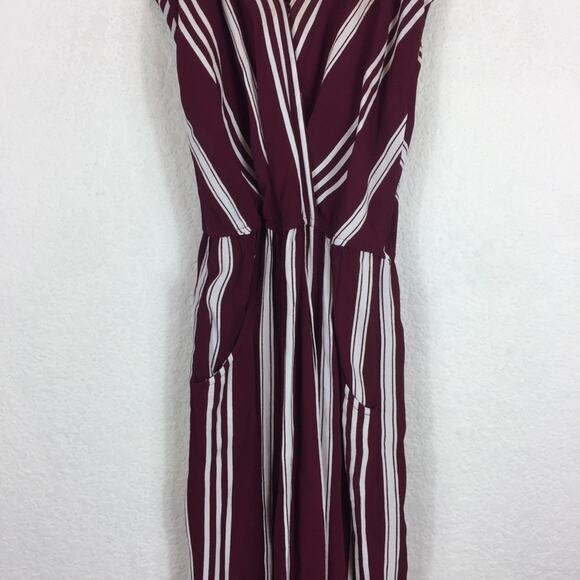 Flynn Skye Burgundy Stripe Wrap Spaghetti Boho Wide Leg Jumpsuit XS - Picture 8 of 12
